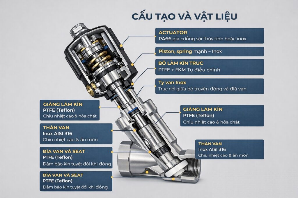 Cấu tạo của van y xiên điều khiển khí nén ODE